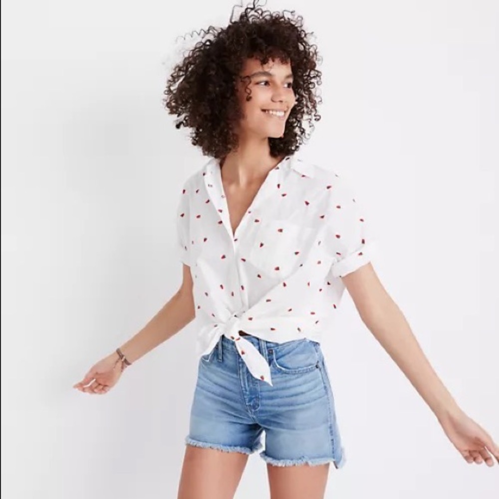 Madewell strawberry embroidered button down